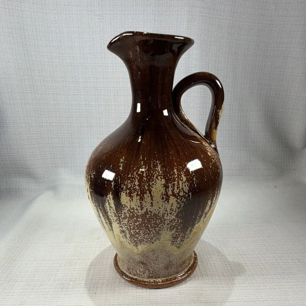 Vintage Mid-Century Studio Pottery Pitcher Ewer Drip Glaze 6.5